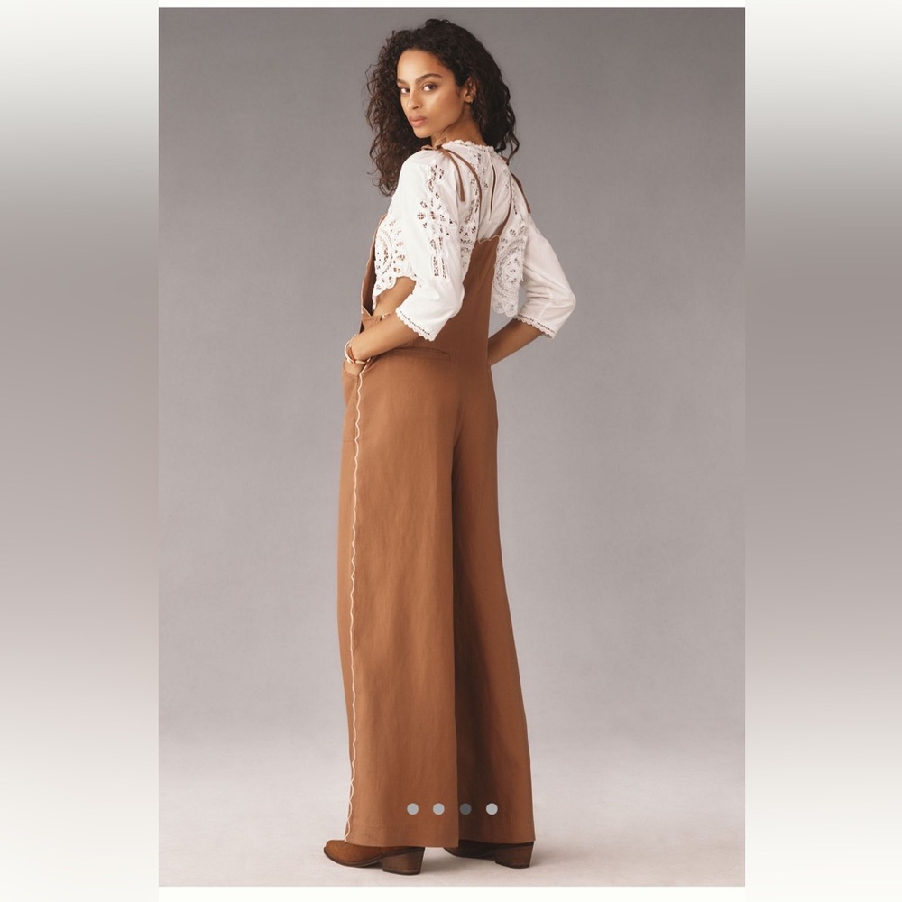 Anthropologie Embroidered Linen Overalls - Picture 10 of 10